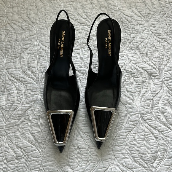 SAINT LAURENT Avenue Slingback Pumps Patent Black Leather - Picture 3 of 8